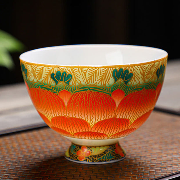 Buddha Stones Lotus Ceramic Teacup Flower Tea Cups 100ml Cup BS 3