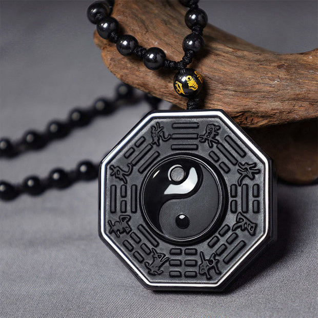 Buddha Stones Black Obsidian Stone Yin Yang Pendant Necklace Necklaces & Pendants BS 1