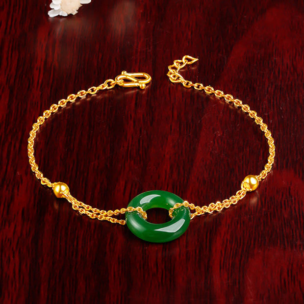 Buddha Stones Cyan Jade Peace Buckle Luck Healing Chain Bracelet Bracelet BS 2