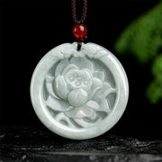 Buddha Stones Natural Jade Lotus Flower Carved Prosperity Necklace Pendant Necklaces & Pendants BS Jade(Prosperity♥Abundance)