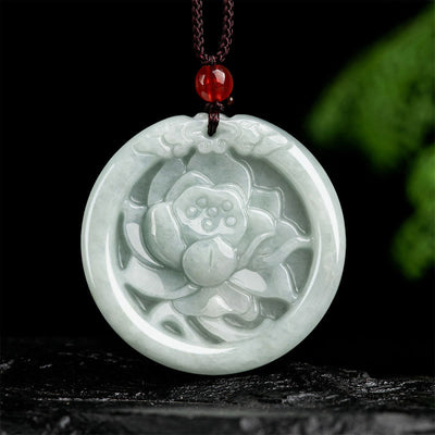 Buddha Stones Natural Jade Lotus Flower Carved Prosperity Necklace Pendant Necklaces & Pendants BS Jade(Prosperity♥Abundance)