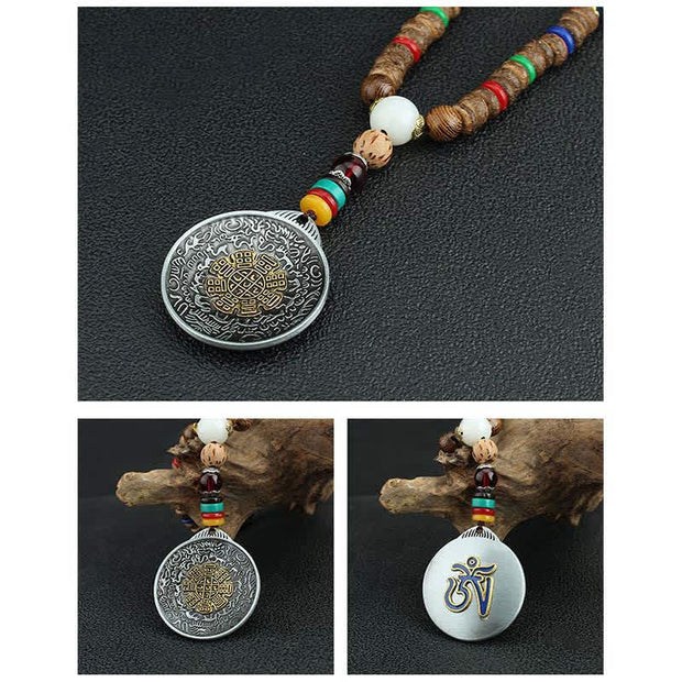 Buddha Stones Tibetan Om Mani Padme Hum Prayer Wheel Rotation Vajra Wood Necklace Pendant Necklaces & Pendants BS 25