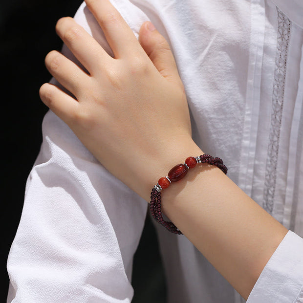 Buddha Stones Natural Garnet Red Agate Protection Triple Layer Bracelet Bracelet BS 4
