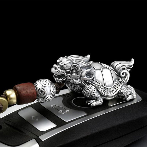Buddha Stones Dragon Turtle Copper Coin Wealth Key Chain