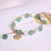 Buddha Stones Natural Green Strawberry Quartz Pearl Flower Charm Love Bracelet Bracelet BS 6