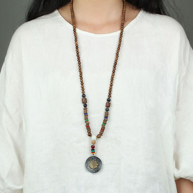 Buddha Stones Tibetan Om Mani Padme Hum Prayer Wheel Rotation Vajra Wood Necklace Pendant Necklaces & Pendants BS 21