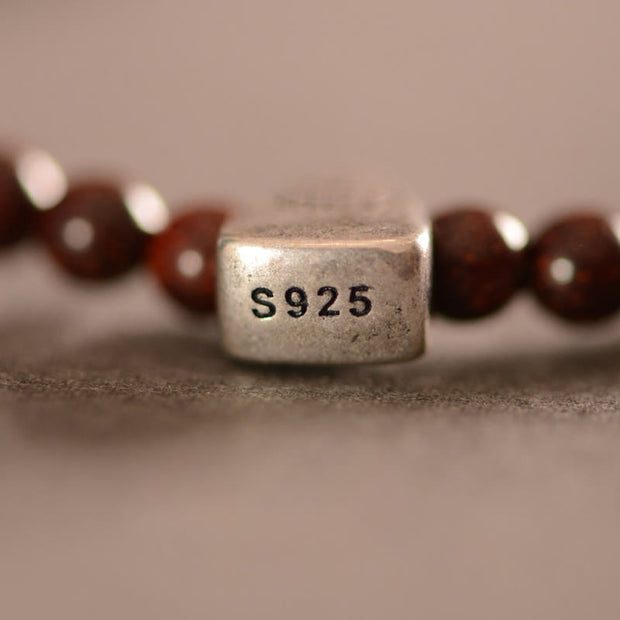 Buddha Stones 925 Sterling Silver Indian Small Leaf Red Sandalwood Fu Character Protection Triple Wrap Bracelet