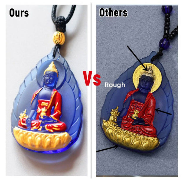 Buddha Stones Tibet Medicine Buddha Liuli Crystal Compassion Necklace Pendant Necklaces & Pendants BS 8