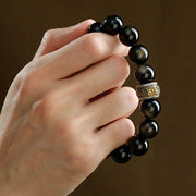 Buddha Stones Gold Sheen Obsidian PiXiu Cinnabar Om Mani Padme Hum Protection Bracelet Bracelet BS 4
