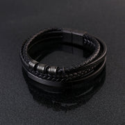 Buddha Stones Leather Multi-Layer Titanium Steel Balance Braided Magnetic Buckle Bracelet