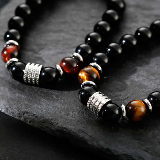 Buddha Stones Natural Black Obsidian Tiger Eye Strength Fulfillment Bracelet