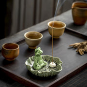 Buddha Stones Leaf Meditation Frog Pattern Healing Ceramic Incense Burner Decoration Incense Burner BS 3