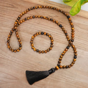 Buddha Stones 108 Beads Mala Tiger Eye Protection Tassel Bracelet Mala Bracelet BS 1