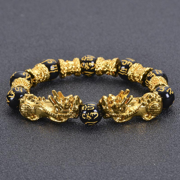Buddha Stones Double Pixiu Obsidian Wealth Bracelet Bracelet BS 3
