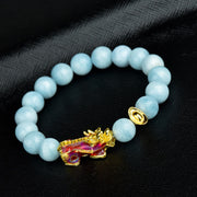 Buddha Stones Natural Aquamarine Pixiu Coins Healing Bracelet
