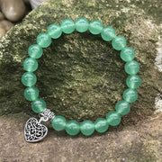 Natural Gemstone Lucky Love Heart  Charm Stretch Bracelet Bracelet BS Green Aventurine