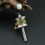 Buddha Stones Tibetan Om Mani Padme Hum Prayer Wheel Rotation Vajra Wood Necklace Pendant Necklaces & Pendants BS 8