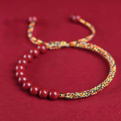 Buddha Stones Natural Cinnabar King Kong Knot Blessing String Bracelet Bracelet BS Cinnabar Multicolored String 6mm