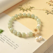 Buddha Stones Hetian Jade Flower Pearl Happiness Abundance Bracelet Bracelet BS 1