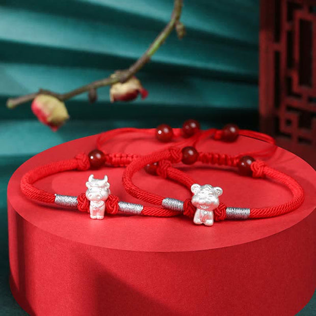 Buddha Stones 999 Sterling Silver Chinese Zodiac Luck Strength Red String Bracelet Bracelet BS 18