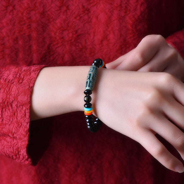 Buddha Stones Tibetan Nine-Eye Dzi Bead Om Mani Padme Hum Power Bracelet Bracelet BS 5