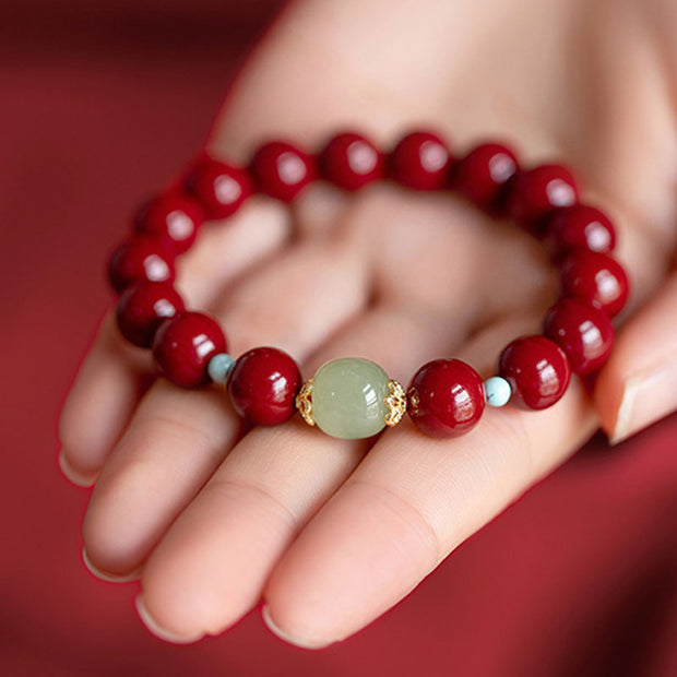 Buddha Stones Cinnabar Green Aventurine Fortune Luck Bracelet