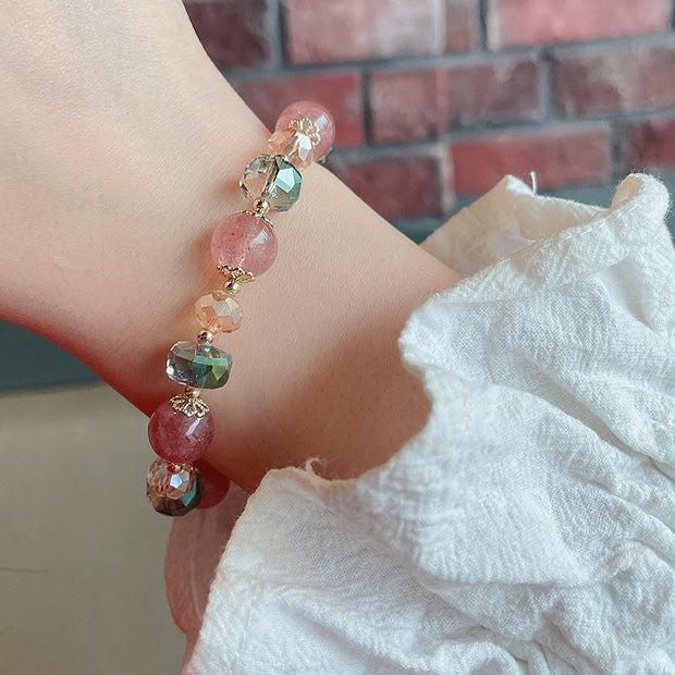 Buddha Stones Natural Strawberry Quartz Colorful Crystal Positive Bracelet Bracelet BS 13