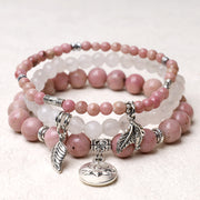 Buddha Stones 3PCS Natural Quartz Crystal Beaded Healing Energy Lotus Bracelet Bracelet BS Rose Quartz