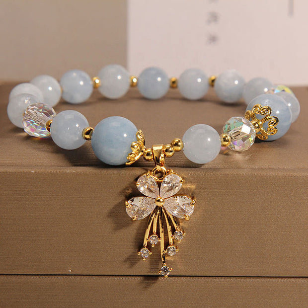 Buddha Stones Aquamarine Pink Crystal Healing Zircon Butterfly Charm Bracelet Bracelet BS Aquamarine(Peace♥Serenity)