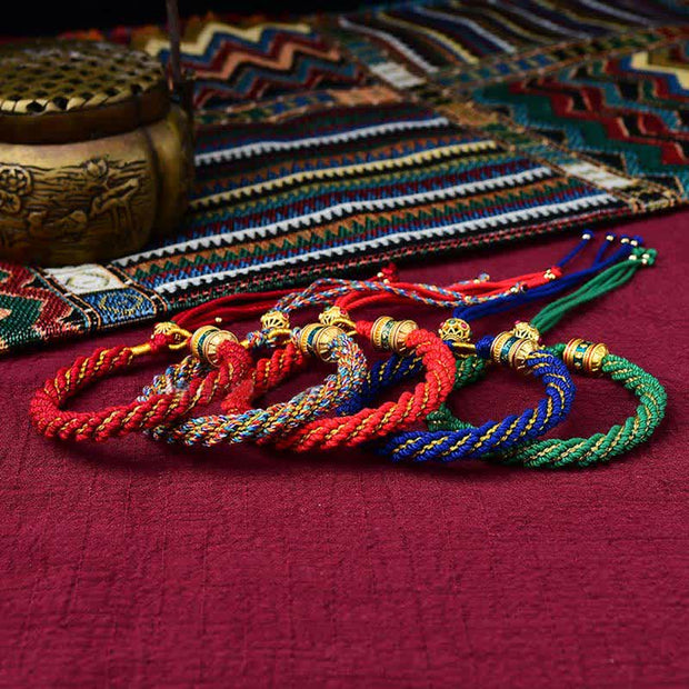 Buddha Stones Tibetan Handmade Luck Thangka Prayer Wheel Charm Weave String Bracelet Bracelet BS 1