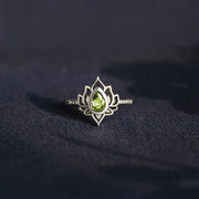 Buddha Stones 925 Sterling Silver Lotus Zircon Blessing Protection Ring Ring BS 11