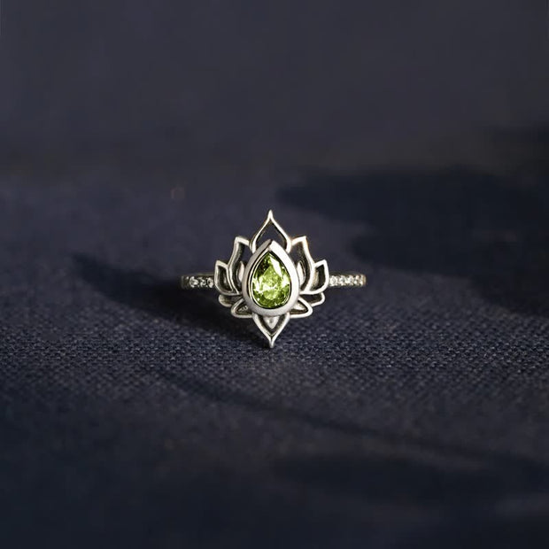 Buddha Stones 925 Sterling Silver Lotus Zircon Blessing Protection Ring Ring BS 11