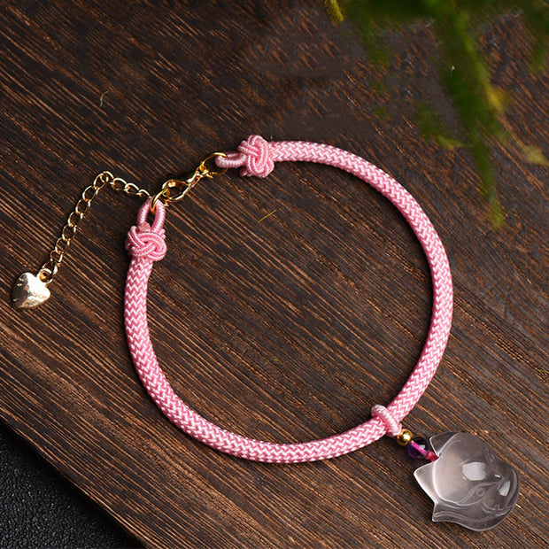 Buddha Stones Lucky Pink Crystal Fox Love String Bracelet Bracelet BS 9