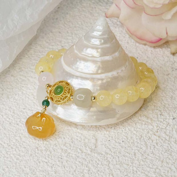 Buddhastoneshop Natural Citrine Jade Blessing Fortune Pumpkin Charm Bracelet