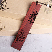Buddha Stones Sun Tree Ebony Wood Small Leaf Red Sandalwood Bookmarks With Gift Box