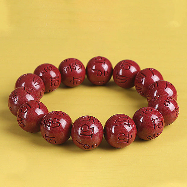 Buddha Stones Natural Double PiXiu Cinnabar Om Mani Padme Hum Wealth Luck Bead Bracelet Bracelet BS 21