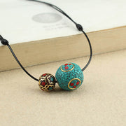 Buddha Stones Tibetan Turquoise Double Bead Protection Strength Necklace Pendant Necklaces & Pendants BS 2
