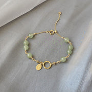 Buddha Stones 14k Gold Plated Hetian Jade Beaded Prosperity Chain Bracelet Bracelet BS 1