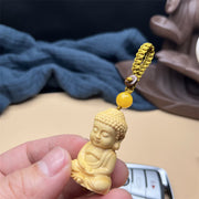 Buddha Stones Tathagata Buddha Serenity Peace Boxwood Keychain Key Chain BS Yellow