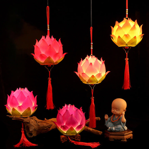 Buddha Stones DIY Lotus Flower Dragon Lantern Tassel Lamp Decoration