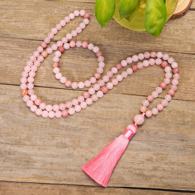 Buddha Stones 108 Mala Beads Pink Crystal Love Tassel Bracelet Mala Bracelet BS main