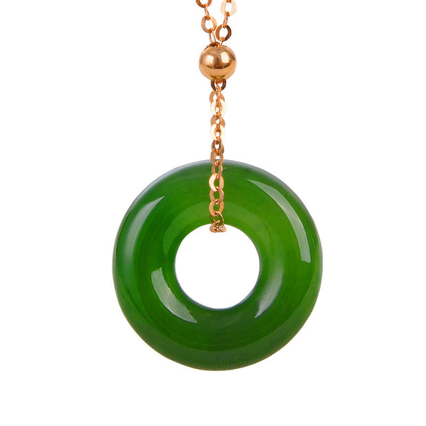 Buddha Stones Round Cyan Jade Healing 14K Gold Necklace Pendant Necklaces & Pendants BS Cyan Jade (Success ♥ Healing)