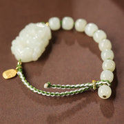 Buddha Stones 925 Sterling Silver Chinese Zodiac Hetian Jade Happiness Luck String Bracelet Bracelet BS 6