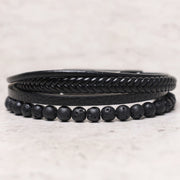 Buddha Stones Natural Lava Rock Black Onyx Bead Leather Bracelet Bracelet BS 1