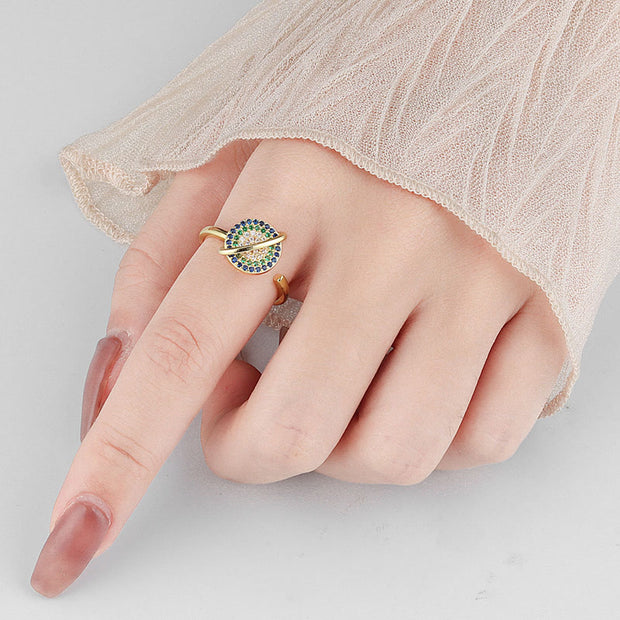 Buddha Stones Colorful Zircon Copper Wealth Rotatable Ring