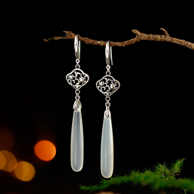 Buddha Stones 925 Sterling Silver Natural Green Agate White Agate Success Drop Earrings Earrings BS White Agate-Silver