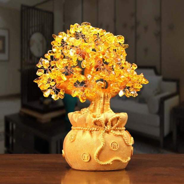 Buddha Stones Natural Citrine Money Tree Gemstone Ornament - Feng Shui for Prosperity Decoration BS 6