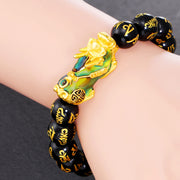 Buddha Stones FengShui PiXiu Obsidian Om Mani Padme Hum Wealth Bracelet Bracelet BS 4