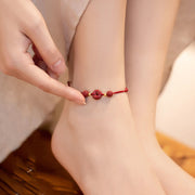 Buddha Stones Cinnabar Peace Buckle Blessing String Anklet Anklet BS 5