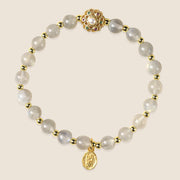 Buddha Stones 14K Gold Plated Natural Strawberry Quartz Labradorite Sun Stone Fu Character Positive Charm Bracelet Bracelet BS 9